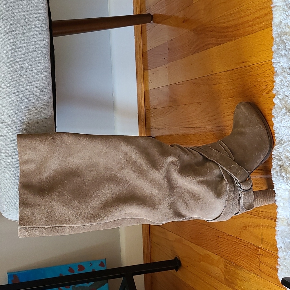 Gray Suede Knee High Boots